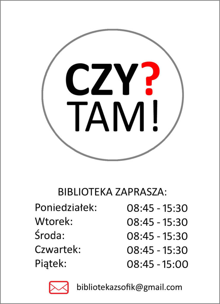 Godziny pracy Biblioteki ZSOFiK w roku szkolnym 2020/2021