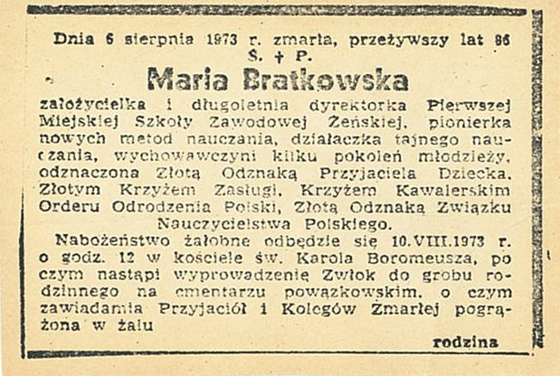 1973_Nekrolog_Maria_Bratkowska
